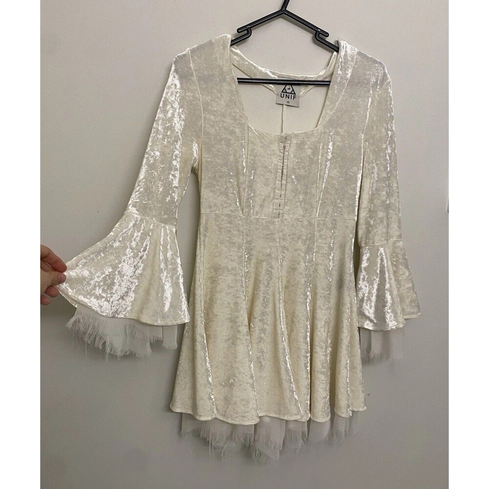 UNIF Poison Ivy Mini Dress White Sz XS/S Crushed Velvet Witchy Fairy Grunge Mesh